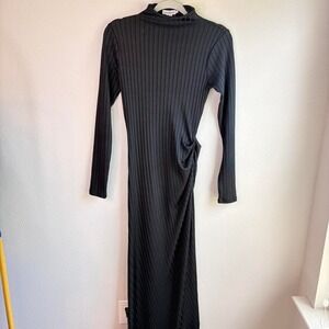 Black Good American Long Sleeve Mock Neck Maxi Dress Small